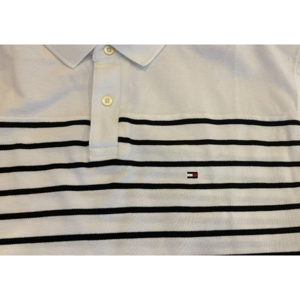Tommy Hilfiger Shirt Men's 2XL Blue Striped Golf Polo Rugby Short Sleeve Logo - Picture 4 of 10